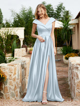 Satin Cap Sleeve Bridesmaid Dress With Pocket Mist