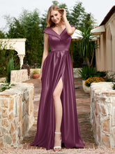 Satin Cap Sleeve Bridesmaid Dress With Pocket Mulberry