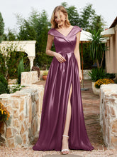Satin Cap Sleeve Bridesmaid Dress With Pocket Mulberry