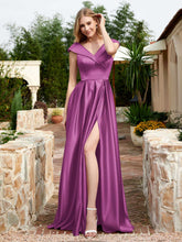 Satin Cap Sleeve Bridesmaid Dress With Pocket Orchid