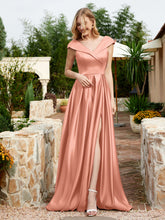 Satin Cap Sleeve Bridesmaid Dress With Pocket Papaya