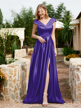 Satin Cap Sleeve Bridesmaid Dress With Pocket Regency