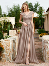 Satin Cap Sleeve Bridesmaid Dress With Pocket Taupe