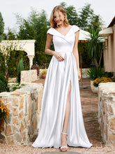 Satin Cap Sleeve Bridesmaid Dress With Pocket White