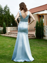 Satin Plunging V-Neck Mermaid Dress With Slit Mist