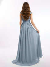 Appliqued and Beaded Dress with Sweetheart Neck Dusty Blue