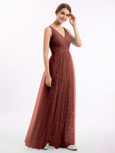 V neck Lace Lining And Tulle Dresses Terracotta