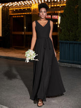 Simple Chiffon Dresses with V Neckline Black