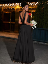 Simple Chiffon Dresses with V Neckline Black