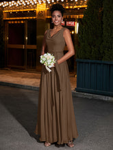 Simple Chiffon Dresses with V Neckline Brown