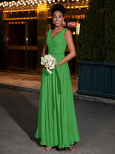Simple Chiffon Dresses with V Neckline Green