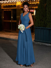Simple Chiffon Dresses with V Neckline Ink Blue