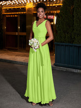 Simple Chiffon Dresses with V Neckline Lime Green
