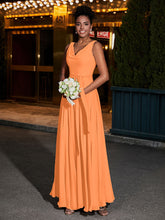 Simple Chiffon Dresses with V Neckline Orange