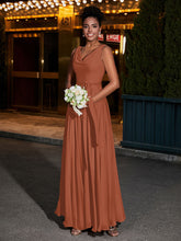 Simple Chiffon Dresses with V Neckline Rust