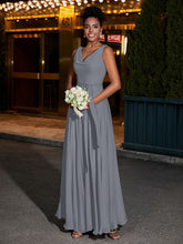 Simple Chiffon Dresses with V Neckline Steel Grey