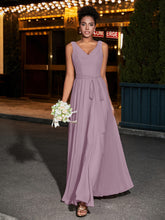 Simple Chiffon Dresses with V Neckline Vintage Mauve