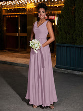 Simple Chiffon Dresses with V Neckline Vintage Mauve
