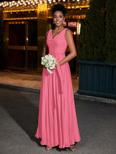 Simple Chiffon Dresses with V Neckline Watermelon