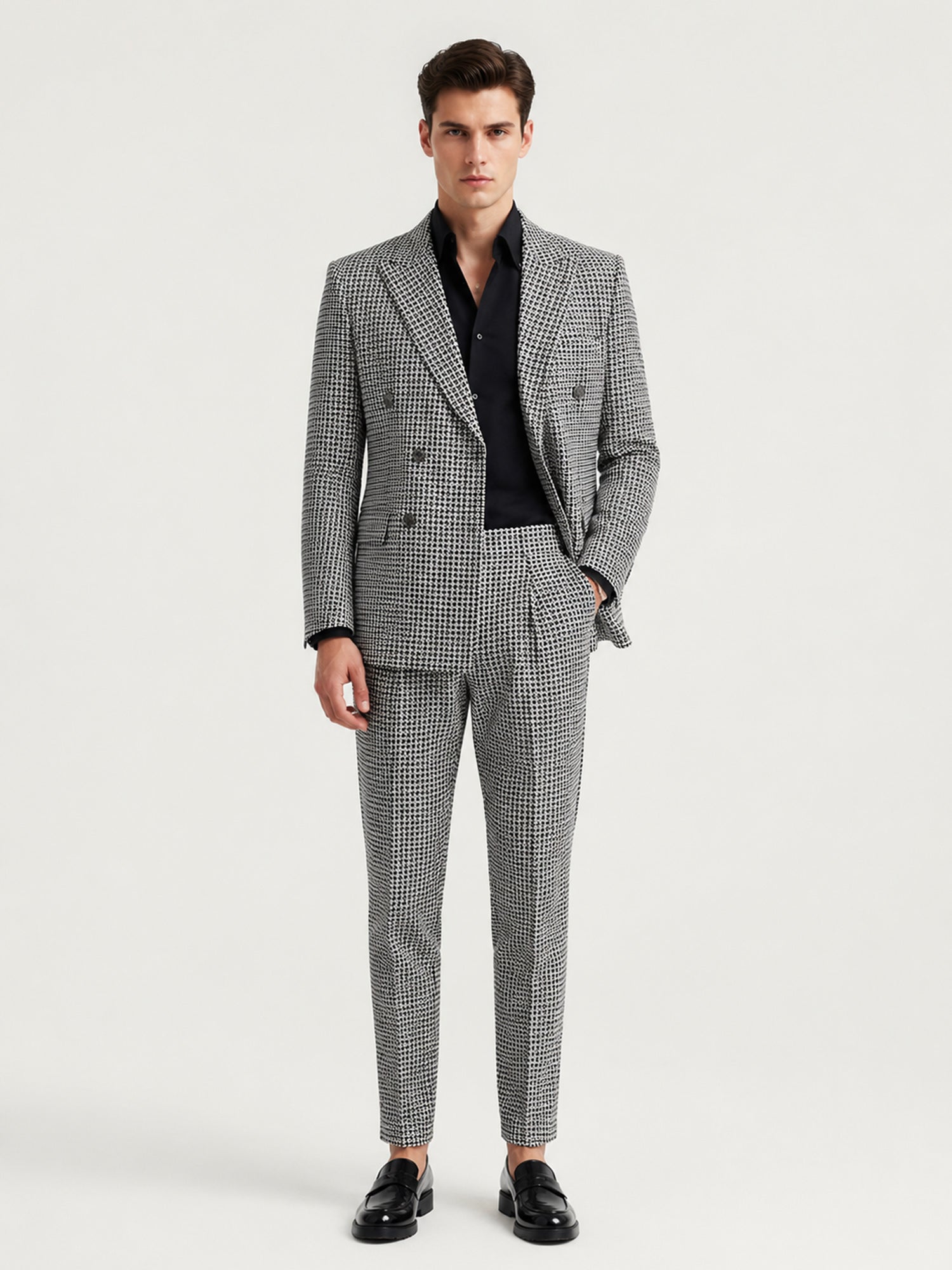 Houndstooth Peak Lapel Double-Breasted Men Suits – BABARONI