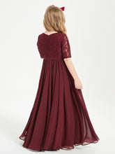 Long Junior Bridesmaid Gown Lace Top Half Sleeves Cabernet