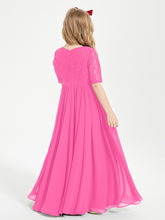 Long Junior Bridesmaid Gown Lace Top Half Sleeves Azalea