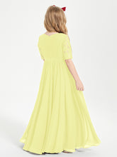 Long Junior Bridesmaid Gown Lace Top Half Sleeves Daffodil