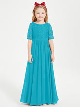 Long Junior Bridesmaid Gown Lace Top Half Sleeves Jade