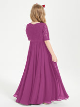 Long Junior Bridesmaid Gown Lace Top Half Sleeves Orchid