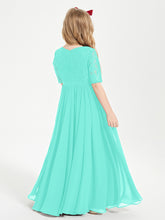 Long Junior Bridesmaid Gown Lace Top Half Sleeves Spa