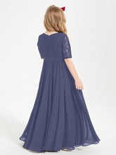 Long Junior Bridesmaid Gown Lace Top Half Sleeves Stormy