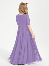 Long Junior Bridesmaid Gown Lace Top Half Sleeves Tahiti