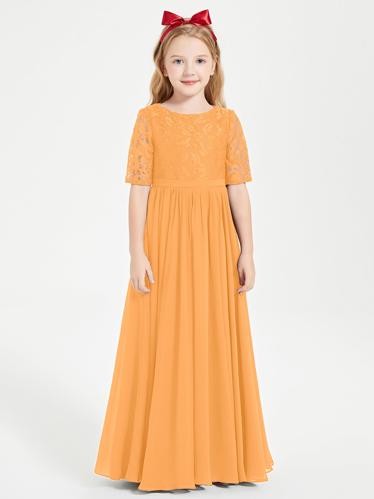Elegant Lace Top Junior Bridesmaid Dresses Tangerine