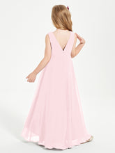 Modern Asymmetrical Junior Bridesmaid Dresses Cowl Neck Blushing Pink