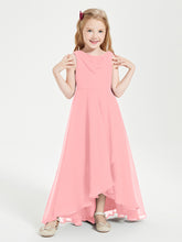 Modern Asymmetrical Junior Bridesmaid Dresses Cowl Neck Flamingo