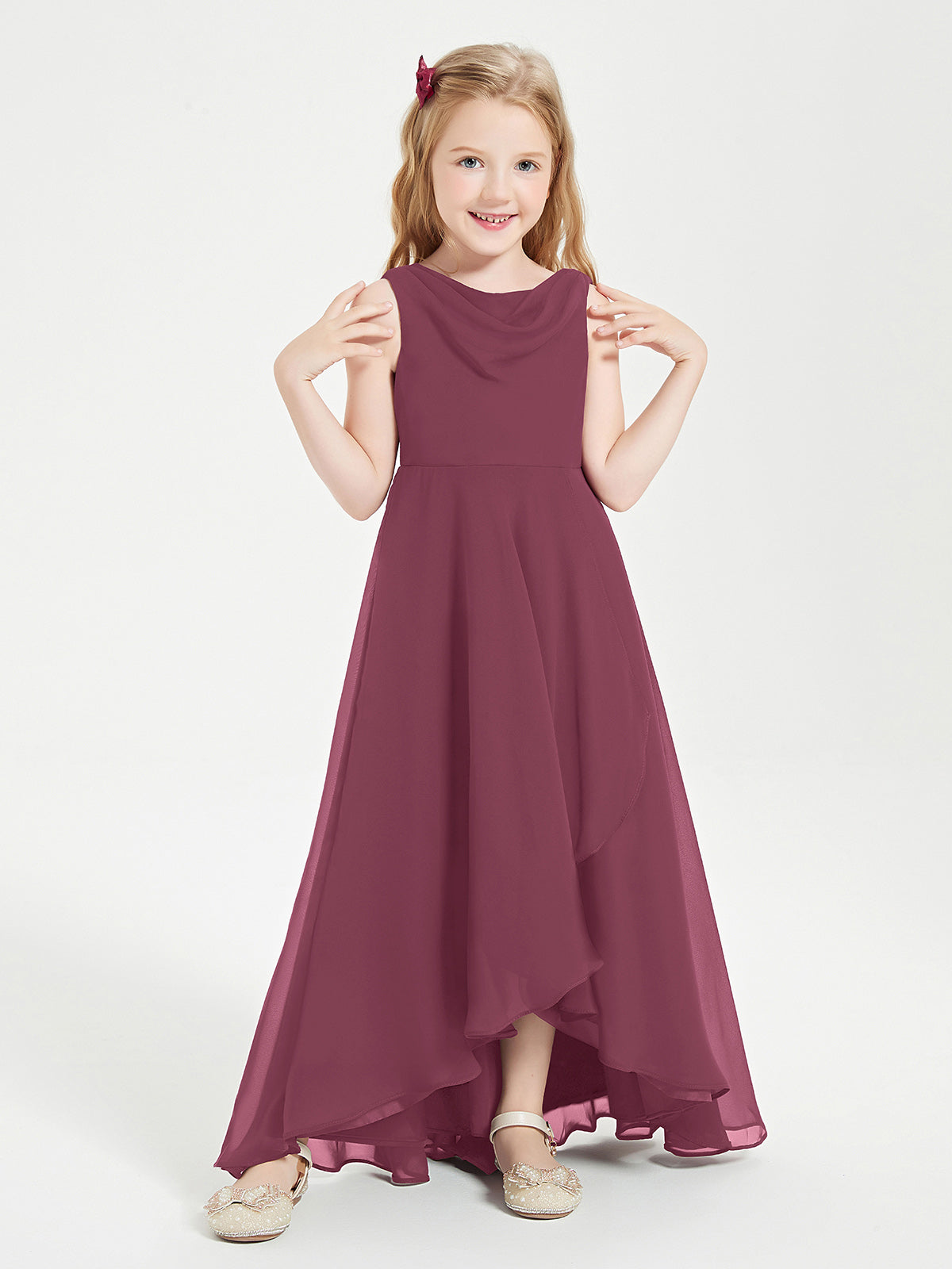 Jewel Neck Chiffon A-Line Junior Bridesmaid Dresses Mulberry