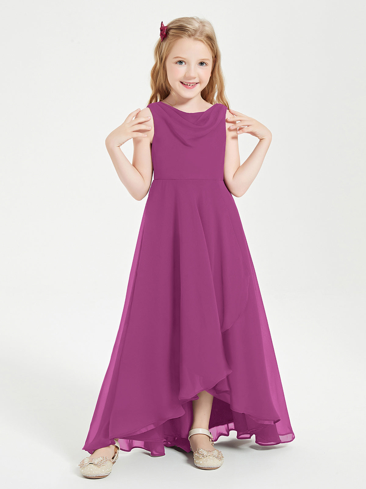 BABARONI Modern Asymmetrical Junior Bridesmaid Dresses Cowl Neck Orchid, Orchid / J4
