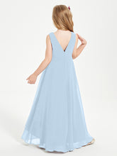 Modern Asymmetrical Junior Bridesmaid Dresses Cowl Neck Sky Blue