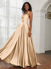 Cowl Neck A-Line Dress With Slit Champagne