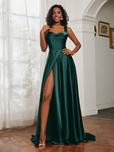 Cowl Neck A-Line Dress With Slit Dark Green