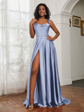 Cowl Neck A-Line Dress With Slit Dusty Blue
