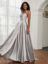 Cowl Neck A-Line Dress With Slit Silver