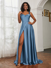 Cowl Neck A-Line Dress With Slit Slate Blue