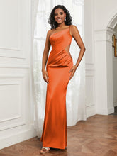 One Shoulder Pleated Floor-Length Dress Burnt Orange