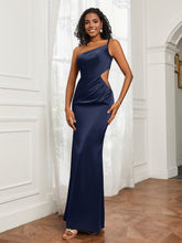 One Shoulder Pleated Floor-Length Dress Dark Navy