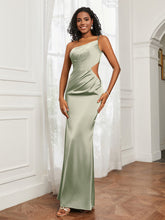 One Shoulder Pleated Floor-Length Dress Dusty Sage