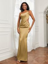 One Shoulder Pleated Floor-Length Dress Gold