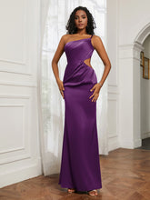 One Shoulder Pleated Floor-Length Dress Grape
