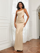One Shoulder Pleated Floor-Length Dress Peach