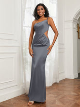 One Shoulder Pleated Floor-Length Dress Steel Grey